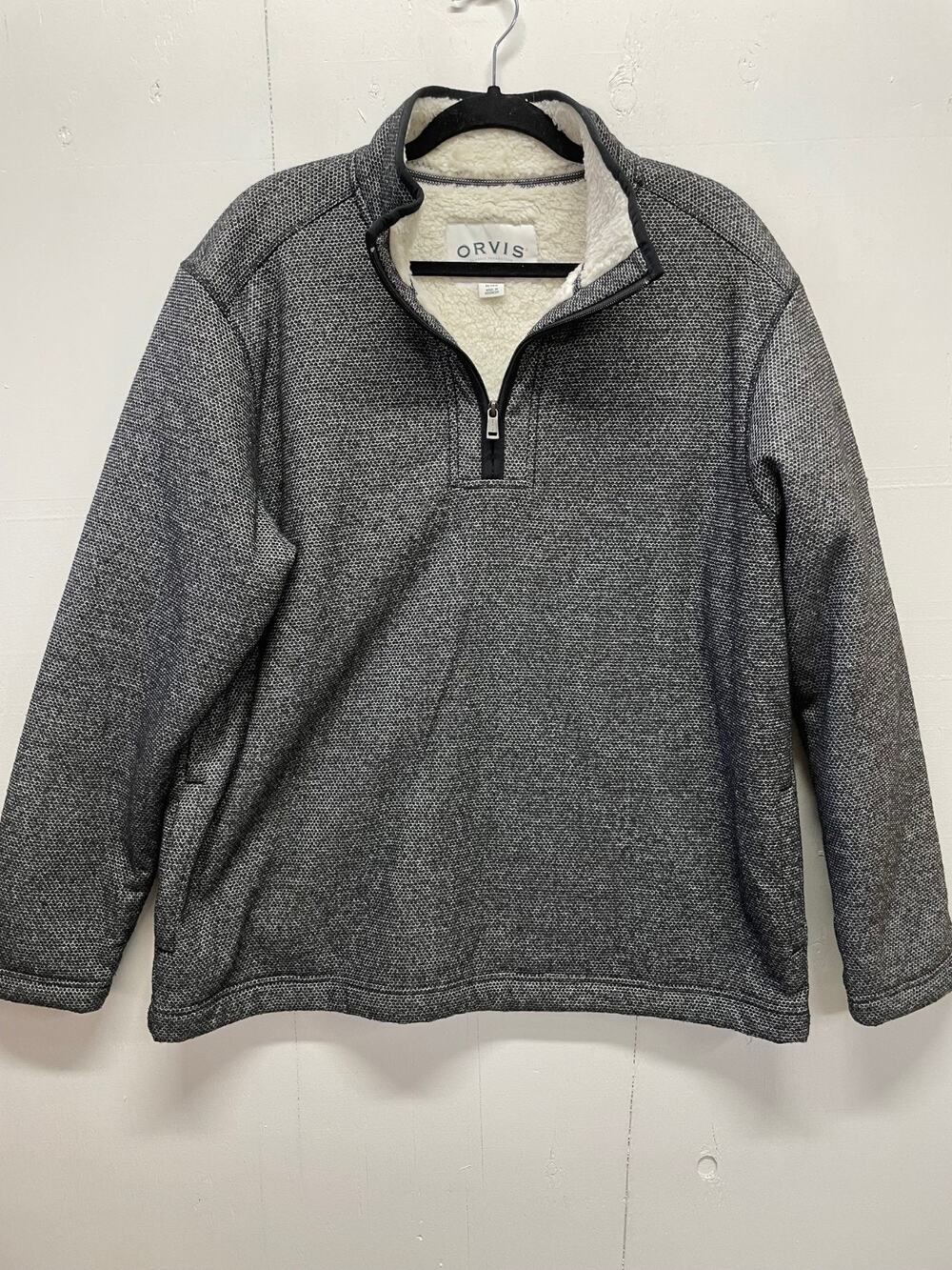 Orvis Sweater Mens XL Gray Quarter Zip Sherpa Lined Fleece Pullover - Thick!